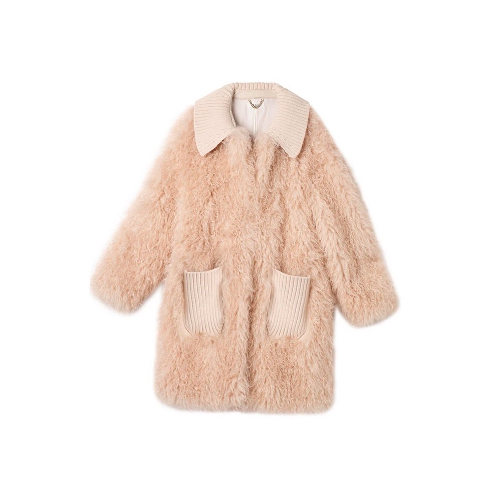 A.L.C. Nude Blush Coat Faux Fur Oversized Plush Jacket Large Casual Fuzzy 🟡